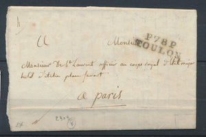 1828 Lettre Marque linéaire port payé P78P Toulon Noir 29x9mm VAR (78) TB P4144