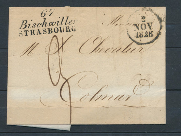 1828 Lettre cursive double 67 / Bischwiller STRASBOURG BAS RHIN (67) SUP. P4217