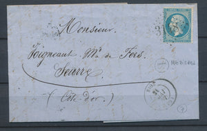 1867 Lettre N°22 Obl. GC3148 RIOZ + BR L de MAIZIERES HAUTE SAÔNE (69) P4222