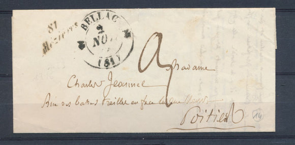 Lettre cursive 81 Mézières + CAD T12 BELLAC Superbe. P4228