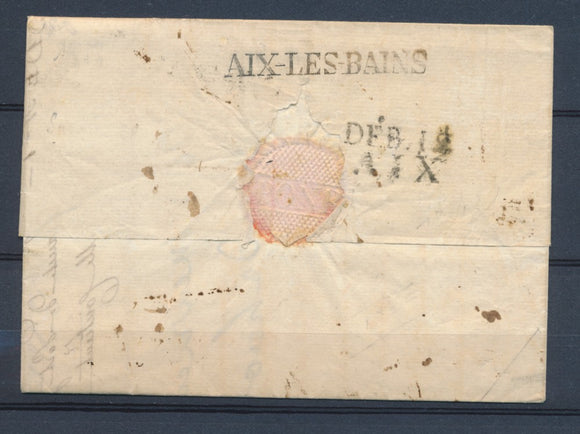 1818 Lettre avec au dos Marque AIX-LES-BAINS + DEB.12 AIX Rare association P4250
