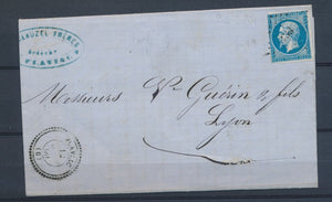 1860 Lettre N°14 Obl PC3861 CAD T22 perlé FLAVIAC ARDECHE (06) TB. P4334