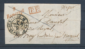 1838 Lettre cursive 9/Ramerupt 26mm ROUGE + T13 Arcis-Sur-Aube AUBE (9) P4354