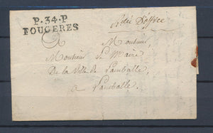 1816 Lettre P34P FOUGERES RARE mention Rcdé D'Office ILLE ET VILAINE (34) P4368