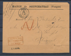 1882 Env. Epinal griffe Linéaire des mandats +T17 Neufchateau VOSGES(82) P4376