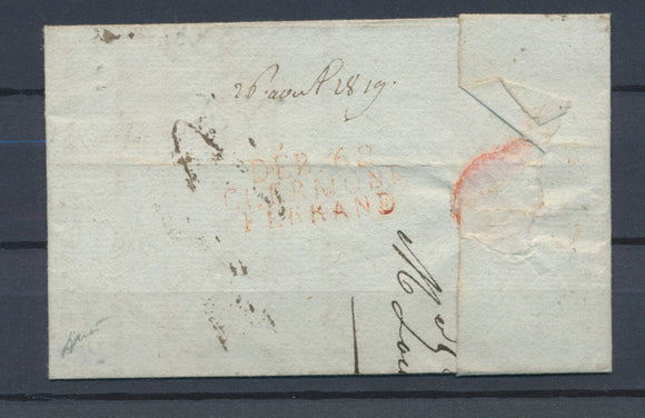 1819 Lettre Marque Déboursé DEB 62/CLERMONT-FERRAND Rouge PUY-DE-DOME (62) P4393