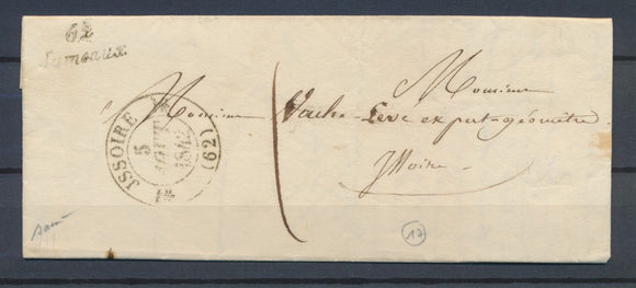 1842 Lettre cursive 62 Jumeaux 23mm + CAD T12 JSSOIRE PUY-DE-DOME (62) . P4396