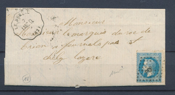 1869 Lettre N°29 Obl Convoyeur Station Le Breuil LANG-CL PUY-DE-DOME (62). P4400