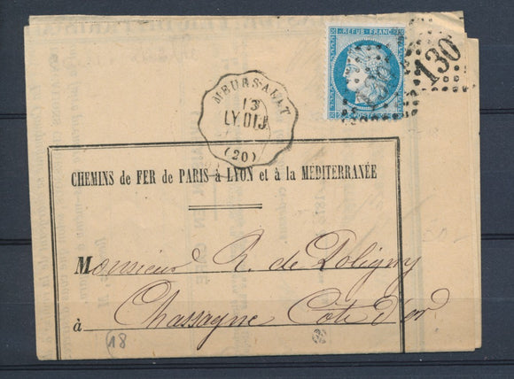 1874 Lettre N°60 Obl Convoyeur Station MEURSAULT LY.DIJ COTE-D'OR(20) P4421