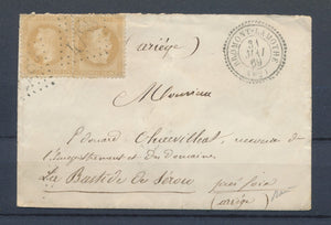 1869 Lettre 2*N°28 Obl GC4789 +T22 perlé BROMONT-LAMOTHE PUY-DE-DOME (62). P4457