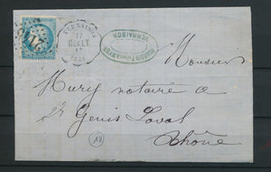 1873 Lettre N°60 obl Conv. Station Vernaison MON.LY RHONE (68) P4468