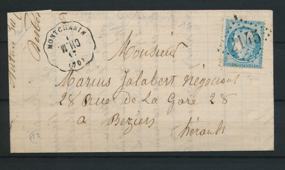 1871 Lettre N°60 obl Conv. Station Montchanin CH.M. SAONE ET LOIRE (70) P4472