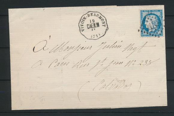 1874 Lettre N°60 obl Conv. Station Vivoin-Beaumont CAEN.M. SARTHE(71) P4473
