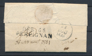 1831 Lettre DEBOURSE DEB.65 PERPIGNAN NOIR SUPERBE PYRENEES ORIENTALES P4573