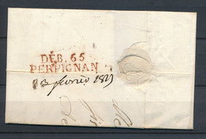 1817 Lettre DEBOURSE DEB.65 PERPIGNAN RGE 41x10 mm PYRENEES ORIENTALES P4575
