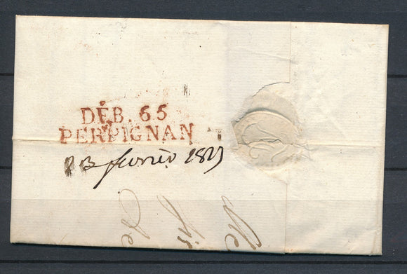 1817 Lettre DEBOURSE DEB.65 PERPIGNAN RGE 41x10 mm PYRENEES ORIENTALES P4575