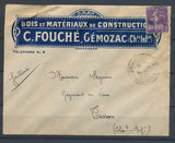 1928 Enveloppe illustrée BOIS MATERIAUX de CONSTRUCTION FOUCHE GEMOZAC P4816