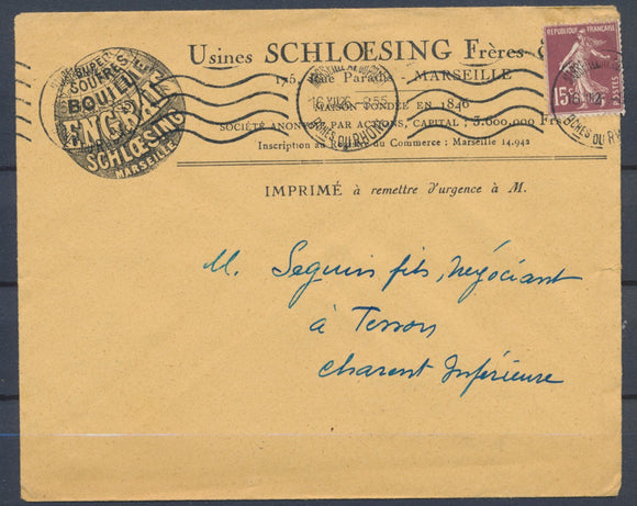 1926 Enveloppe illustrée USINES SCHLOESING MARSEILLE SOUFFRE BOUILLIE P4826