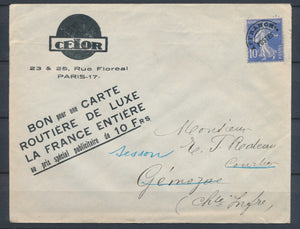 Enveloppe illustrée CELOR Carte routière de luxe Préo 10c outremer P4839