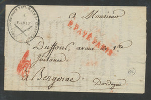 1807 Lettre Griffe P.PAYE PARIS , Vérif. du Port + cachet ovale corr. RR P508