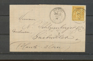 1881 Lettre sage 25c Obl CAD T25 perlé MOUSSEY VOSGES Rare indice 18. P5168