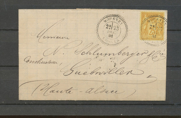 1881 Lettre sage 25c Obl CAD T25 perlé MOUSSEY VOSGES Rare indice 18. P5168