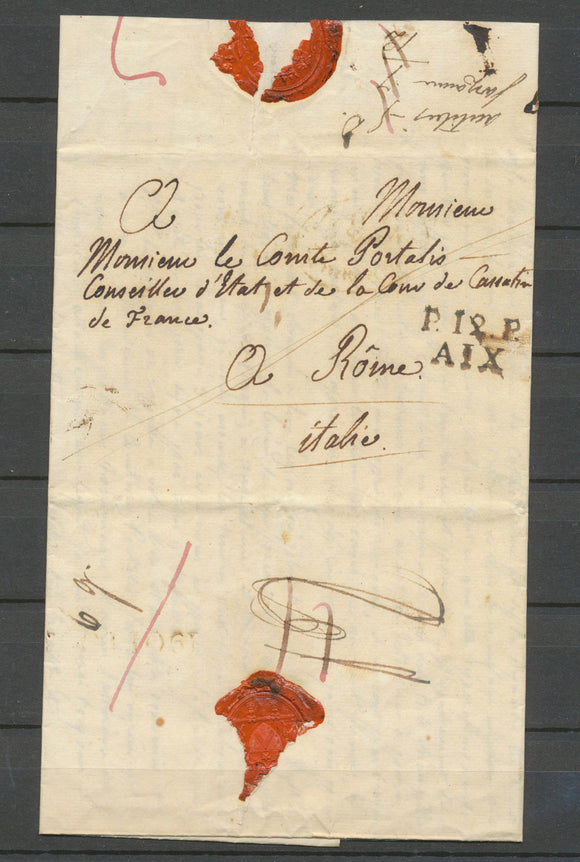 1818 Lettre en Port payé P12P Aix puis 