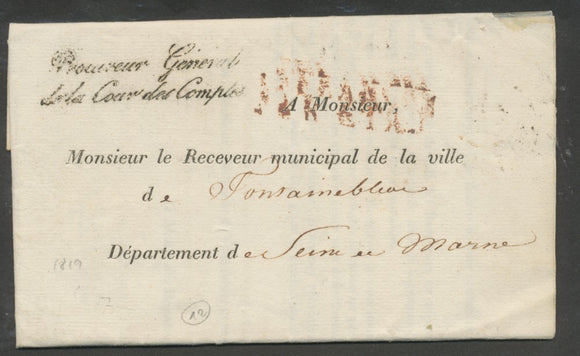 1819 Lettre en Franchise Affranchit PAR ETAT ROUGE + Griffe Procureur TB P520
