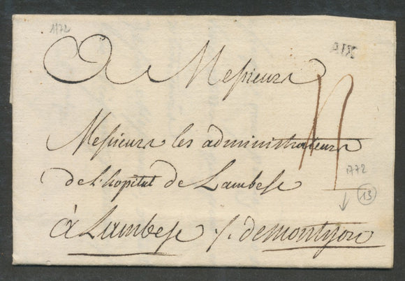 1772 Lettre griffe manuscrite DEMONTYON avec Marque Linéaire AIX TB P540