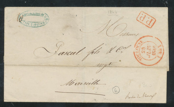 1846 Lettre en Port Payé (P.P Rouge) CAD Rouge Toulouse. Arrivée Marseille P572