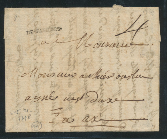 1778 Lettre avec Marque linéaire DE.PAMIERS ARIEGE(8) P613