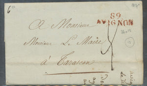 Lettre 1817 Marque 89 Avignon Rouge 36x12mm SUPERBE P659