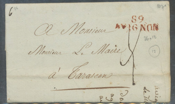 Lettre 1817 Marque 89 Avignon Rouge 36x12mm SUPERBE P659