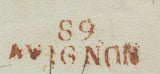 Lettre 1817 Marque 89 Avignon Rouge 36x12mm SUPERBE P659