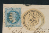 1868 Lettre N°29A 20c bleu GC 206 + Cachet Perlé Aubigne + B.P au dos 2188 P711