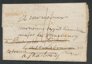 1778 Lettre D'EVREUX rouge avec DEBOURSES de SOISSONS et STRASBOURG RRR P748