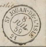 1859 Lettre N°14A, 20c. bleu Obl PC 3130 + CAD St Jouan-de-L' Isle TB. P773