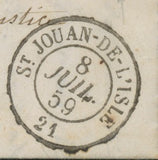 1859 Lettre N°14A, 20c. bleu Obl PC 3130 + CAD St Jouan-de-L' Isle TB. P773