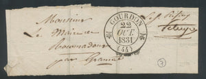 1831 Lettre non entière en franchise avec Grand CAD Gourdon type 12 TB. P807