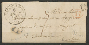 1843 Lettre CAD Vaucouleurs T12 +1D rural rouge + Boîte rurale C Maxey TB. P831