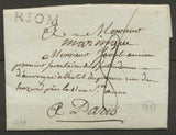 1779 Lettre avec Marque Manuscrite MARINGUE + ML RIOM TB, TRES RARE. P848