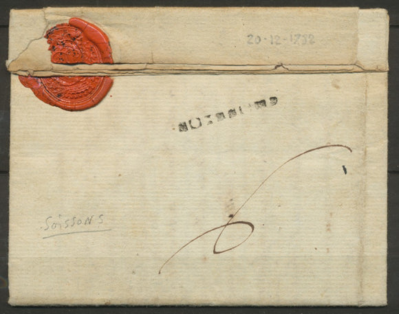 1782 Lettre De SOISSONS griffe de port franc +ML Soissons Dos P860