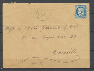 1875 Enveloppe N°60C Ambulant LM1° + Convoyeur-Station Cavaillon BLEU RARE P872