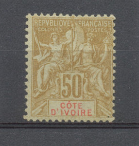 COTE D'IVOIRE N°17, 50c bistre sur azuré NEUF* COTE 40€ T1962