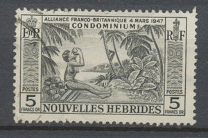 1957 COLONIE NOUVELLES HEBRIDES N°185 5f Noir Noix de coco Oblitéré TB V136