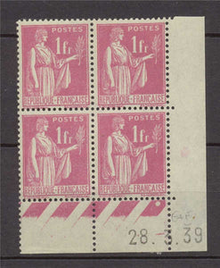28/03/1939 Coins datés N°369 1f rose Type paix W337