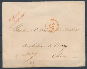 1856 Env. FRANCHISE Griffe rouge "CABINET DE L'EMPEREUR" Sup. X1033