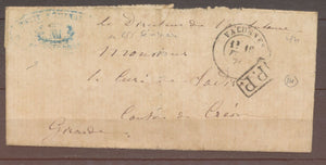 1871 Lettre T17 VALOGNES (48) + PP Noir + cachet bleu du Petit Séminaire X1123