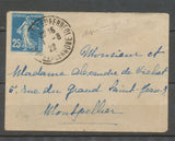 1922 Env. FAUX DE NICE, 25c. Bleu semeuse obl. Marseille, très rare Signée X1130