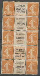 Semeuse 25c. Brun-jaune BLOC DE 10 JANIPOLINE, 3 types, rare, Neuf** X1135